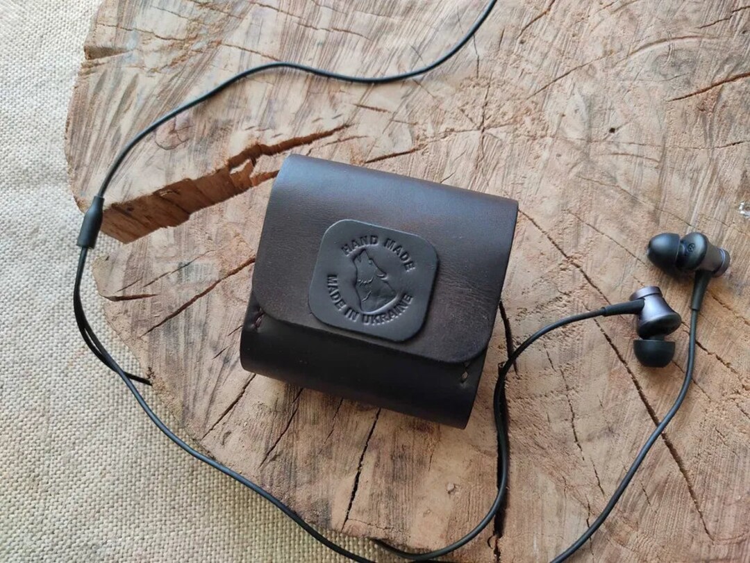 Handmade Leather Case for Wired Headphones Gift for Music