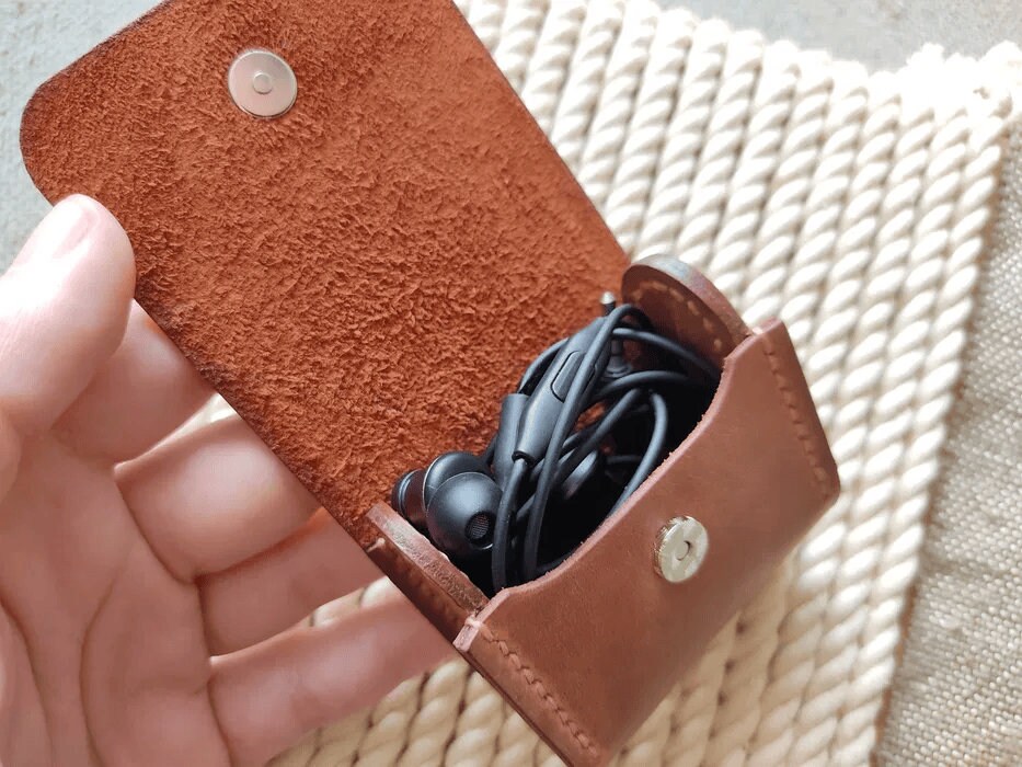 Handmade Leather Case for Wired Headphones Gift for Music