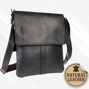 Small Men&#39;s Leather Shoulder Bag Handmade Black, Mens leather bag, Mens shoulder bag,  Mens gift, Handmade leather bag, Genuine leather bag