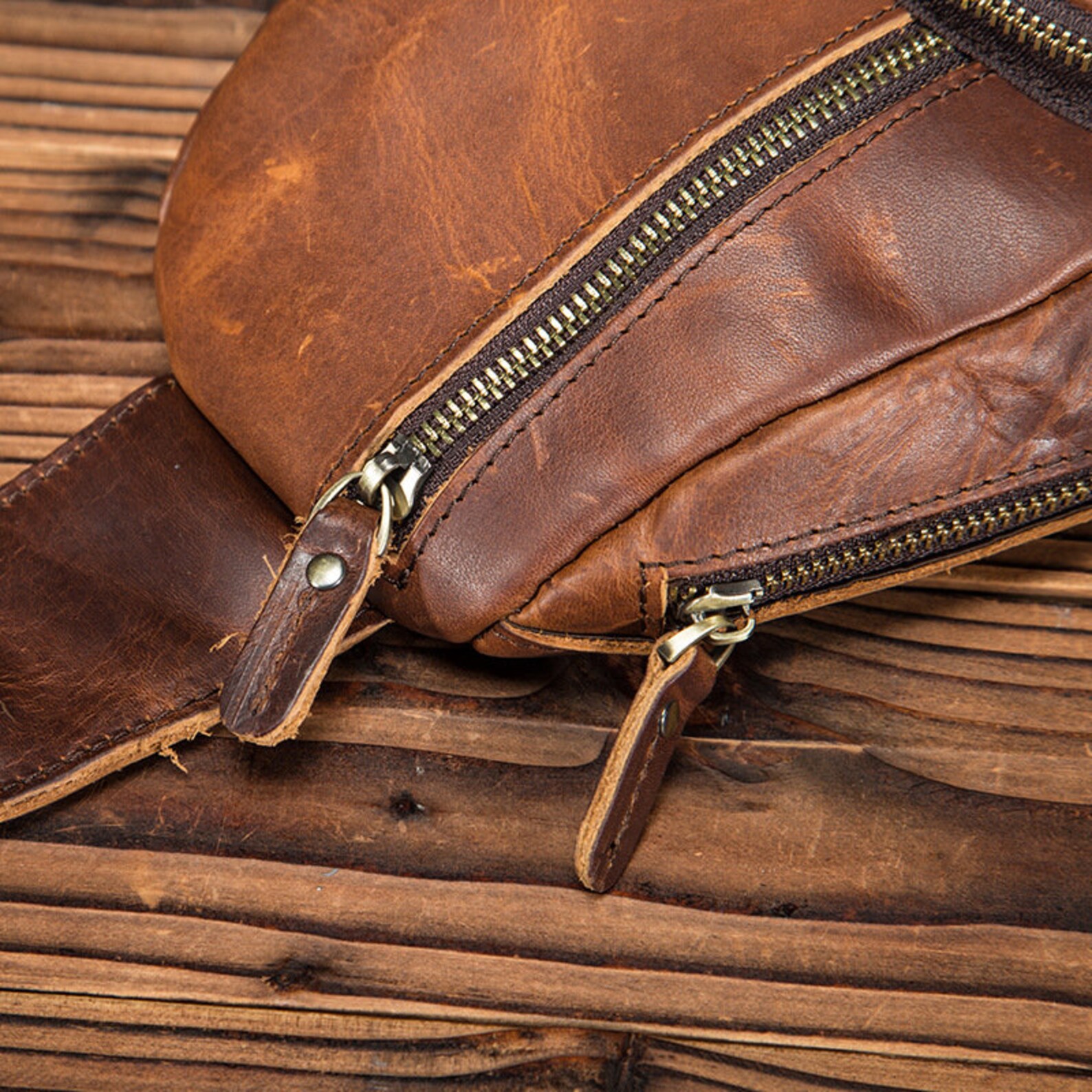 Crazy Horse Leather men Casual Blue Travel Bag Triangle Chest Etsy