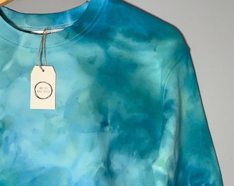 Hebrides Ice Dyed Organic Cotton Sweatshirt – Teal Blue Sea Green Tie Dye Jumper