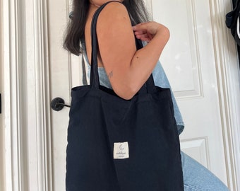 Corduroy tote bag shopping bag eco friendly in navy blue