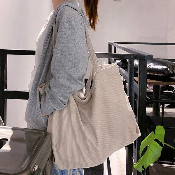 Corduroy large tote bag shopping bag eco friendly