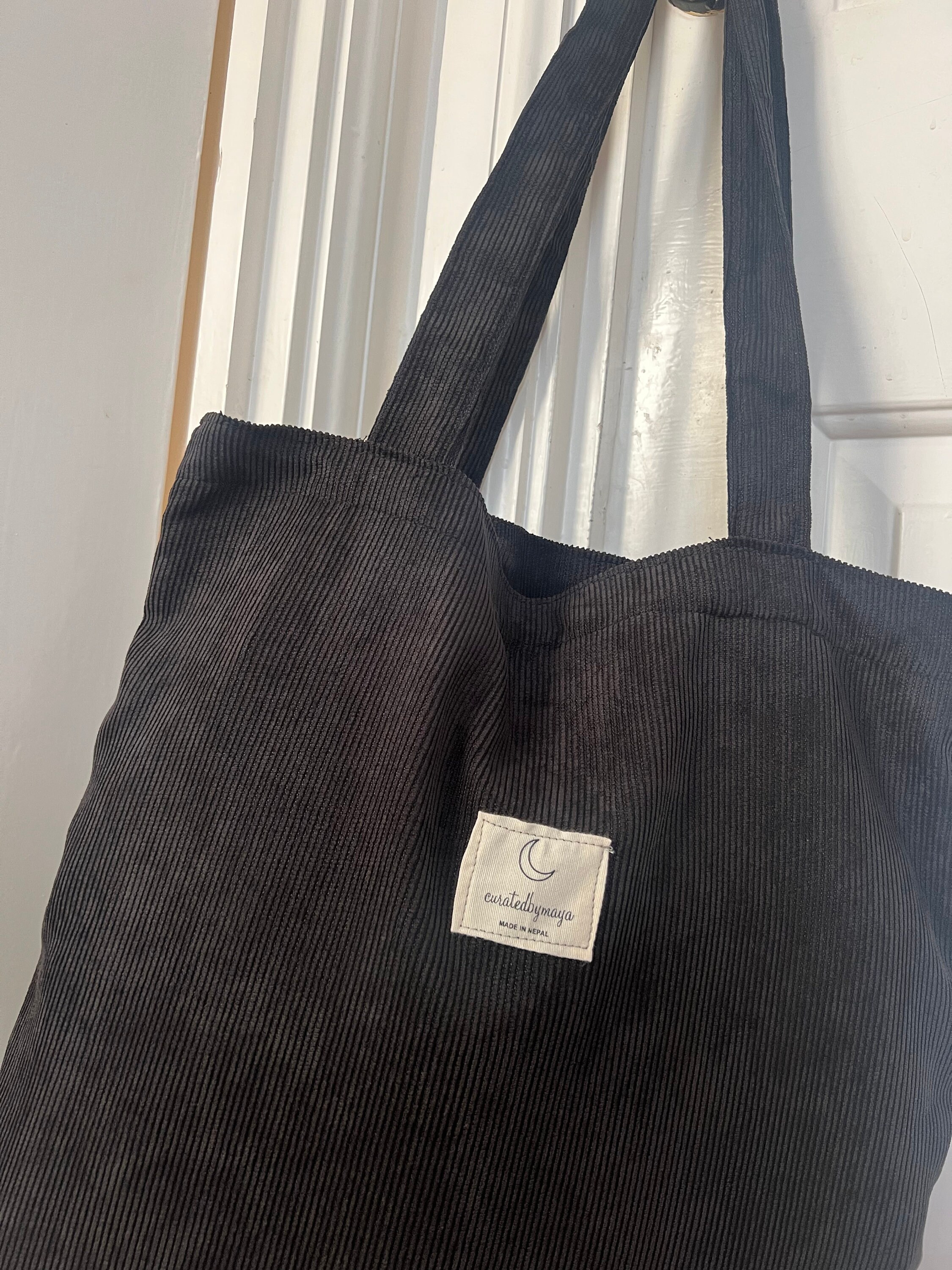 Corduroy Tote Bag Shopping Bag Eco Friendly in Black - Etsy