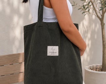 Sac cabas en velours côtelé fait main, sac bandoulière quotidien avec poches, cadeau idéal pour les amoureux des livres, plusieurs couleurs