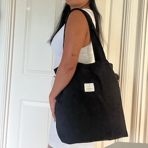 Sac cabas écologique en velours côtelé noir