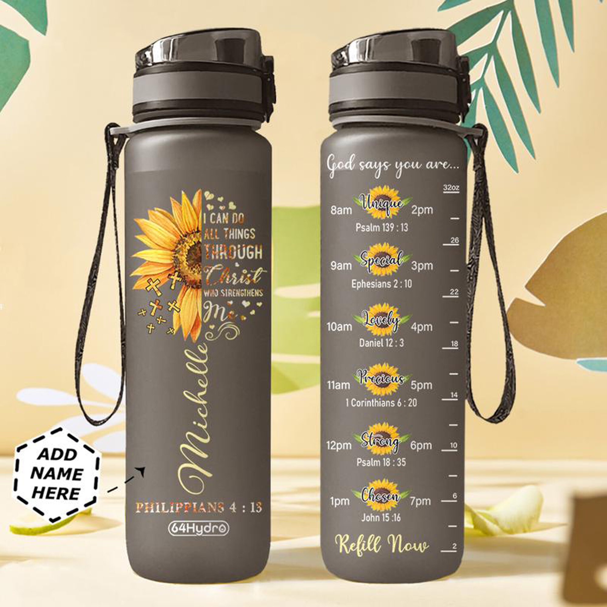 Bible Verse Personalized Black Water Tracker Bottle Etsy