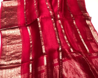 Saris en soie de kora pure, vêtement de fête saree, resham zari travail saree chemisier de course