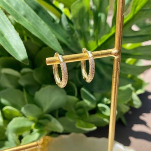 Cubic Zirconia Hoop Earrings 18K Gold Plated Earrings Chunky Hoops Gold Trendy Earrings Gold Hoop Earrings Real Gold Plated image 5