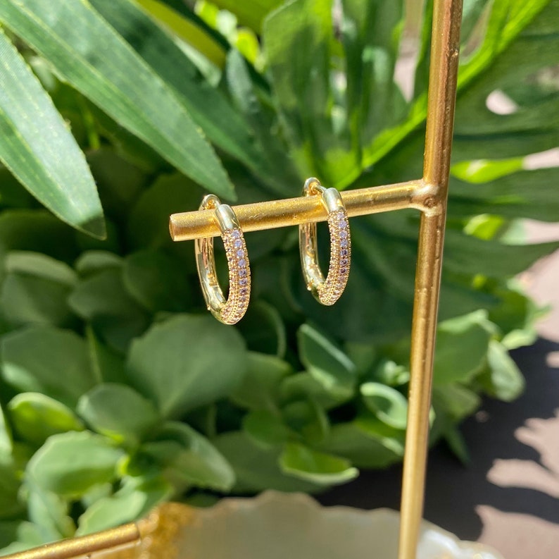 Cubic Zirconia Hoop Earrings 18K Gold Plated Earrings Chunky Hoops Gold Trendy Earrings Gold Hoop Earrings Real Gold Plated image 5