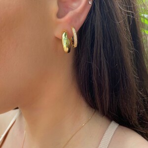 Cubic Zirconia Hoop Earrings 18K Gold Plated Earrings Chunky Hoops Gold Trendy Earrings Gold Hoop Earrings Real Gold Plated image 4