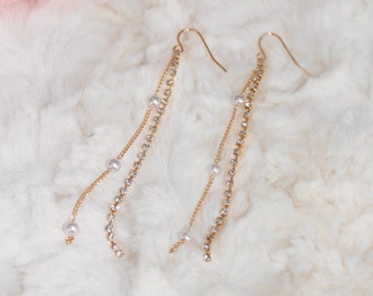 Pearl Tassel Earrings | 18K Gold Plated Earrings | Pearl Dangle Earrings | Dainty Earrings | Gold Earrings | Cubic Zirconia Earrings