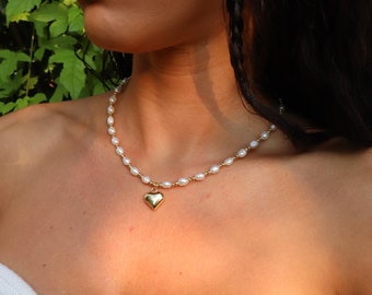 Heart Pearl Necklace | 18k Gold Plated | Gold Heart Necklace | Pearl Jewelry | Pearl Necklace | Gold Necklace
