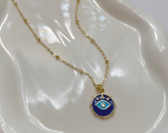 Blue Enamel Evil Eye Necklace | 18k Gold Plated | Gold Evil Eye Necklace | Evil Eye Jewelry | Evil Eye Necklace | Gold Necklace