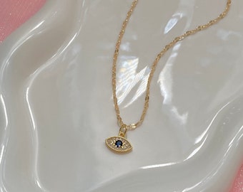 Gold Evil Eye Necklace | 18k Gold Plated | Gold Necklace Chain | Dainty Layer Necklace | Evil Eye Cubic Zirconia Necklace