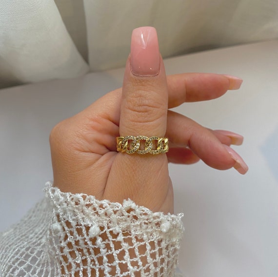 Gold Chain Ring Adjustable Stackable Gold Ring Gold Jewelry Trendy Rings Cubic Zirconia Ring Womens Rings Dainty Ring Etsy Canada