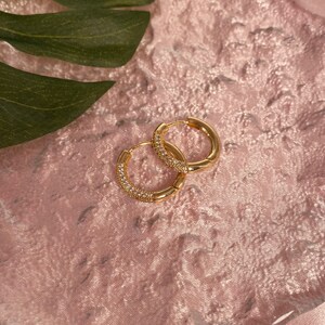 Cubic Zirconia Hoop Earrings 18K Gold Plated Earrings Chunky Hoops Gold Trendy Earrings Gold Hoop Earrings Real Gold Plated image 2