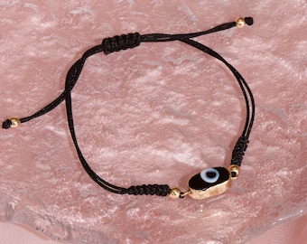 Black Drawstring Evil Eye Bracelet | 18k Gold Plated Bracelet | Gold Bracelet | Drawstring Bracelet | Evil Eye Bracelet | Evil Eye Jewelry