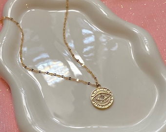 Gold Evil Eye Coin Necklace | 18k Gold Plated Necklace | Gold Necklace Chain | Dainty Layer Necklace | Evil Eye Cubic Zirconia Necklace