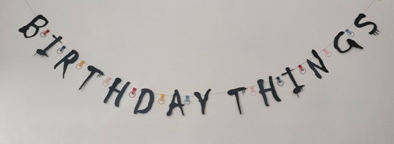 Stranger ''BIRTHDAY THINGS'' Bunting in Black with Lights Decor