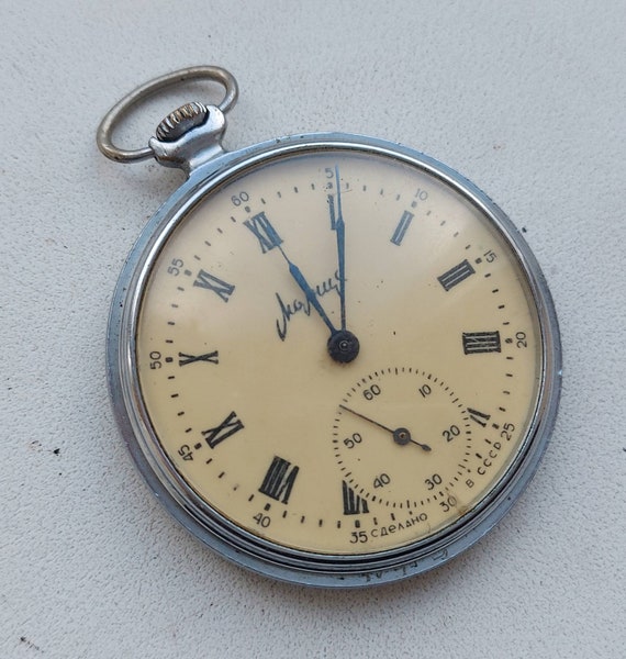 Antique and rare mechanical Soviet pocket watch L… - image 5