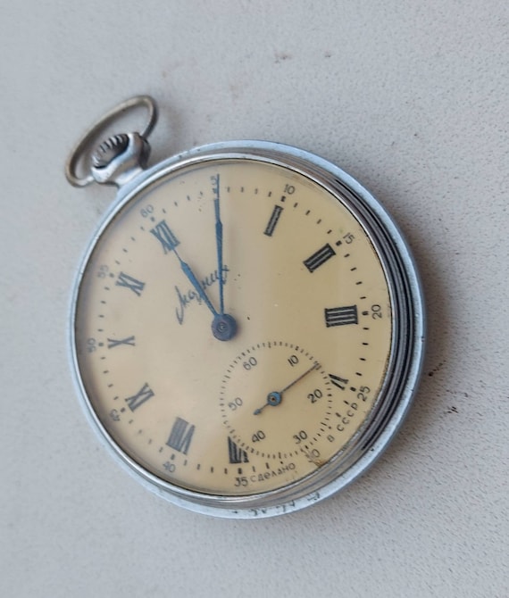 Antique and rare mechanical Soviet pocket watch L… - image 1