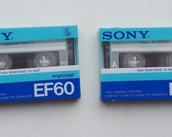 Vintage Set von 2 kompakten Audiokassetten SONY EF 60 verbessert NEU, versiegelt !