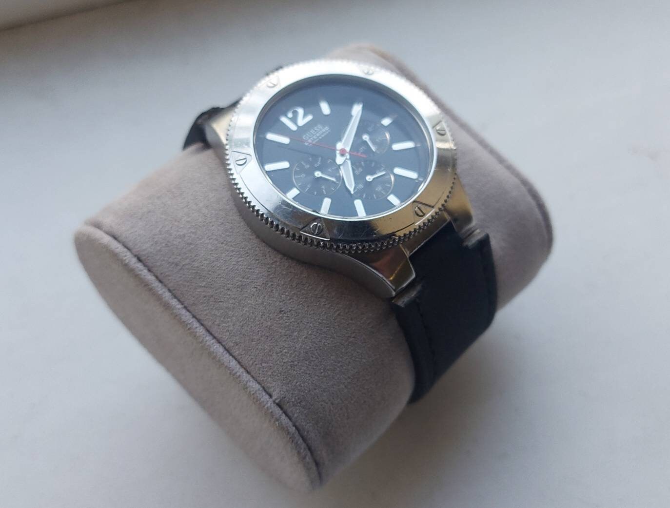 メンズ腕時計 GUESS ウォータープロ クロノグラフ G96063G レザー 