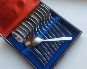 Excellent Stainless steel set of the USSR of 12 vintage tea spoons in original box