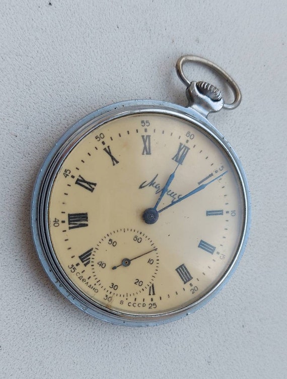 Antique and rare mechanical Soviet pocket watch L… - image 2