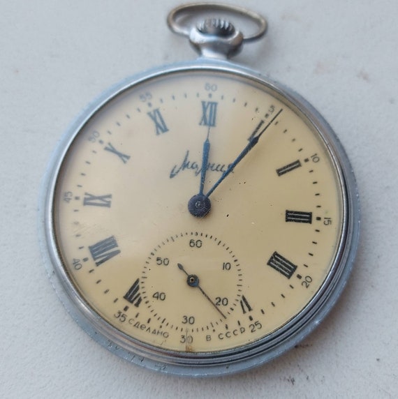Antique and rare mechanical Soviet pocket watch L… - image 6
