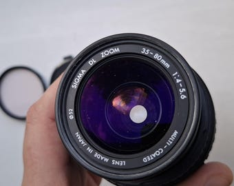 Sigma DL Zoom 35-80mm f/4-5.6 Multi Coated AF Lens for Canon Ef with Hoya 52mm Skylight Filter, vintage SLR Camera Lens Made in Japan