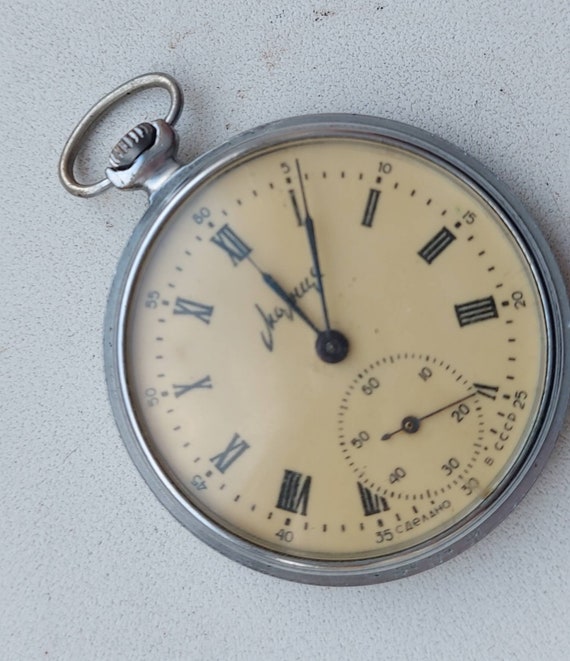 Antique and rare mechanical Soviet pocket watch L… - image 4
