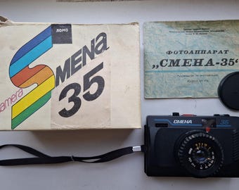 Vintage Smena 35 Soviet 35mm Film Camera with Original Box Manual Cap, LOMO Smena 35 Point and Shoot, Soviet Lomography Camera T-43 Lens