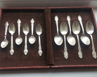 Excellent Cupronickel (melchior) set of the USSR of 6 vintage tea spoons and 6 vintage coffee spoons (12 items) in original box