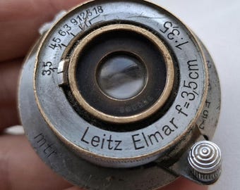 RARE 1937 Vintage Leitz Elmar 3.5cm f/3.5 LTM M39 Wide-Angle Lens SN: 356068, 10 Blades, Pre-War German Rangefinder Lens for Leica, As-Is Re