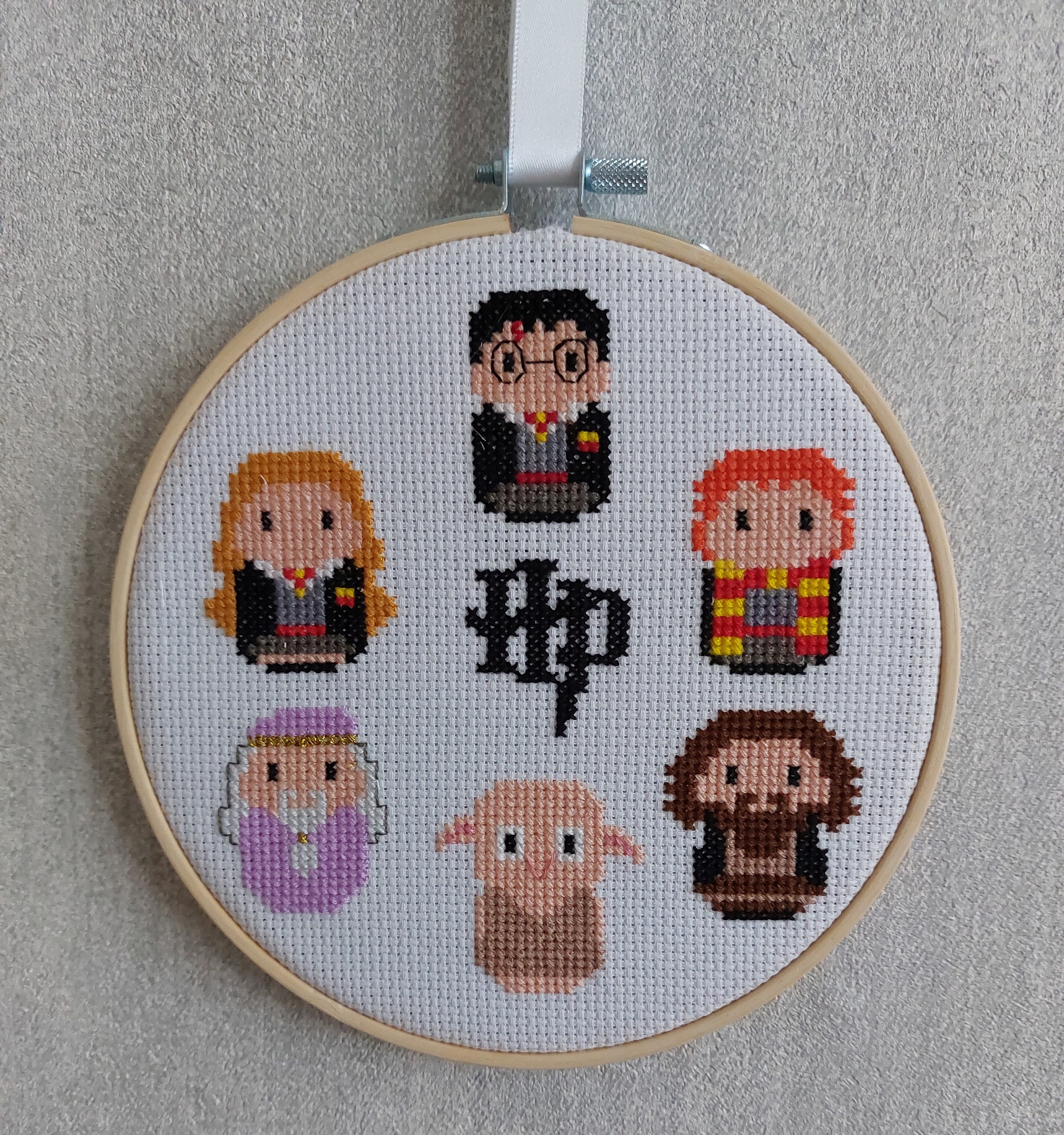 Completed Finished Harry Potter Cross Stitch in Hoop 