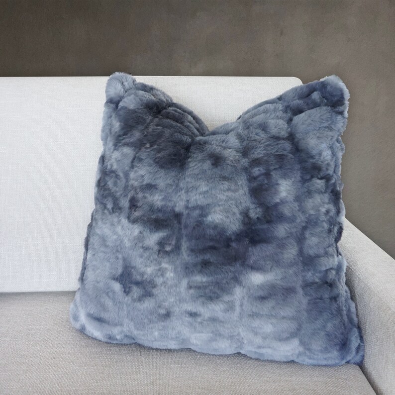 blue fur throw pillow