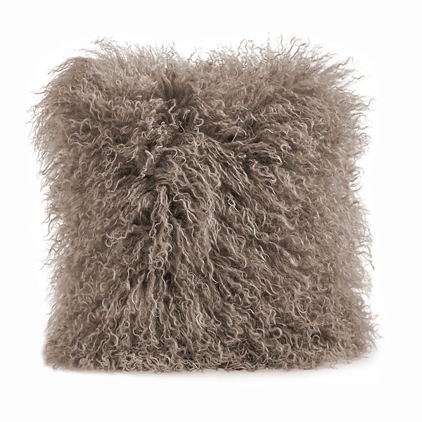 16"x16" Real Mongolian Lamb Fur Pillow Taupe / Tibetan Sheepskin / Luxury Home Décor / Curly Fur Pillow / Fur Cushion + Polyester Filling