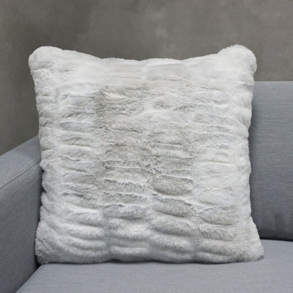 Lux Ruched, Silver White Faux Fur Throw Pillow, Tie Dye Back to Back, Soft Plush Cozy Home Décor & Accent 20"x20" - Pillow Cover Only