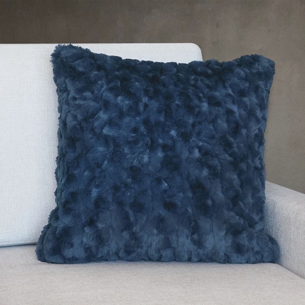 Morgan Moonlit Ocean Blue, Faux Fur Throw Pillow, Luxurious Decorative Pillow, Contemporary Home Accent 20"x20" - Pillow Cover Only