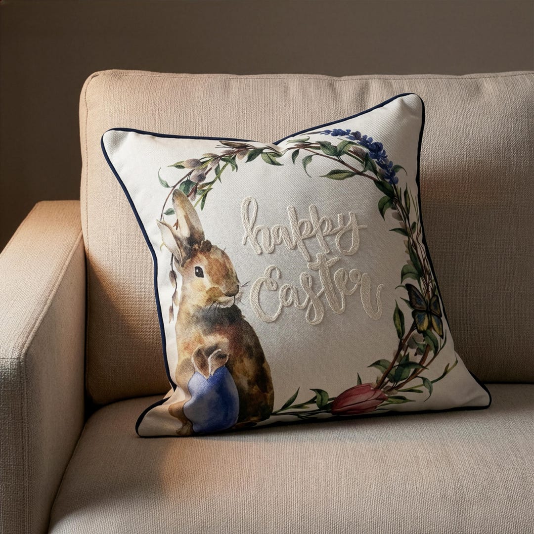 Easter Bunny Pillow Cover 20x20 | Neutral Spring Throw Pillow With ...