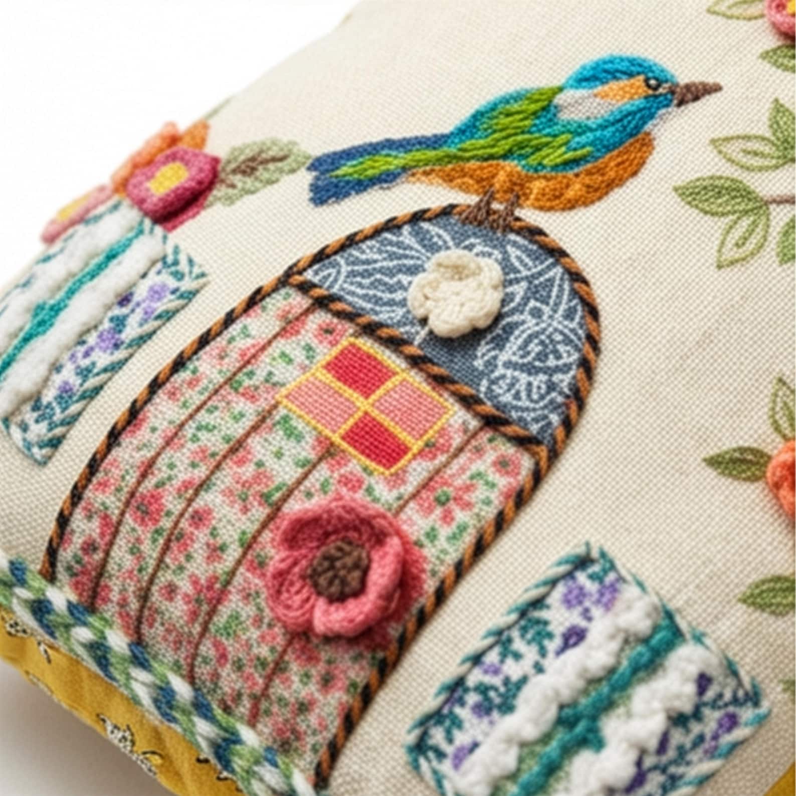 Handmade Embroidered House Pillow | Whimsical Cottagecore Decor With ...