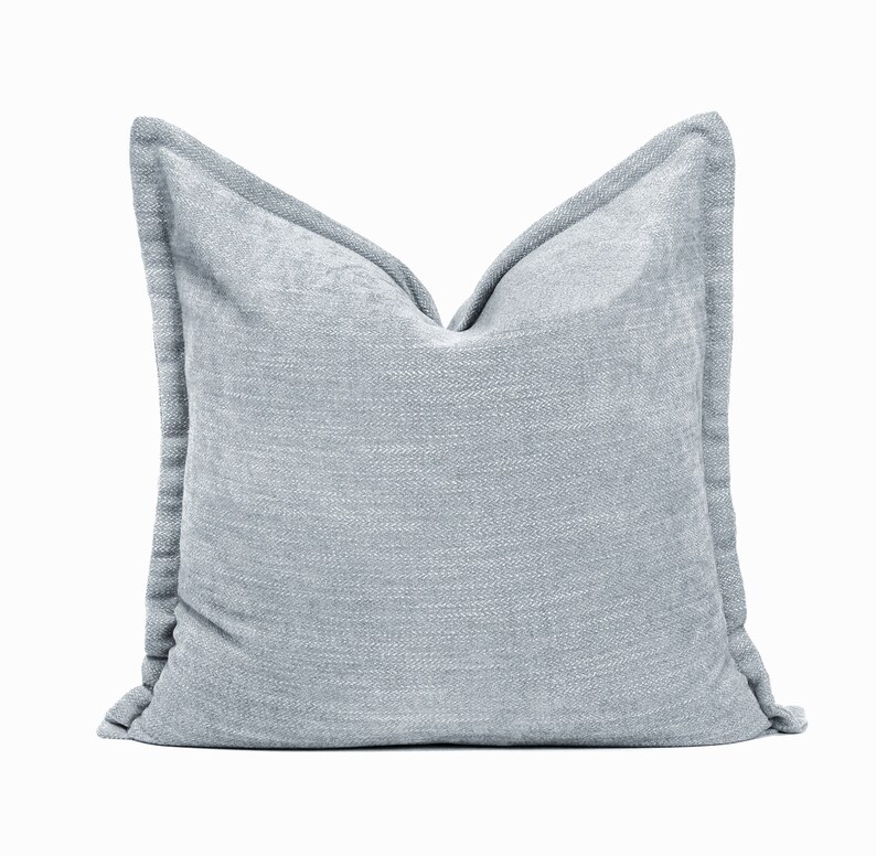 James Sky Blue, Oversized Herringbone Chenille Throw Pillow, Soft Plush Cozy, Contemporary