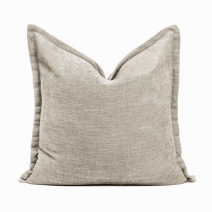 James Taupe, Oversized Herringbone Chenille Throw Pillow, Soft Plush Cozy, Contemporary Designer Cushion, 23"x23" - Pillow Cover Only