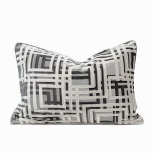 Maze Cut Velvet Throw Pillow. Color Gray Designer Velvet Pillow. Bedroom + Home Décor 14&quot;x20&quot; - Pillow Cover Only