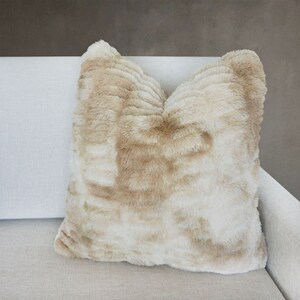 Ruched Beige, Faux Fur Throw Pillow, Tie Dye Back to Back. Soft Plush Cozy Home Décor & Accent 20"x20" - Pillow Cover Only