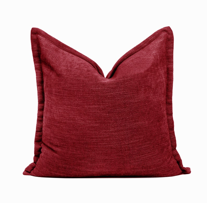 James Tibetan Red, Oversized Herringbone Chenille Throw Pillow, Soft Plush Cozy, Contemporary