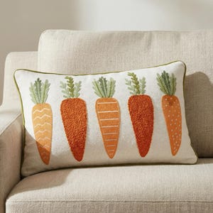 Embroidered Carrots Lumbar Pillow Cover: Spring Home Decor | 14"x20"