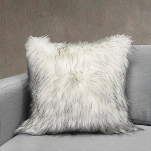 Fox Faux Fur, White/Gray Throw Pillow, Back Solid Faux Mink Fur, Home Décor & Accent 18&quot;x18&quot; - Pillow Cover Only